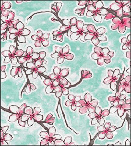 oilcloth by the yard cherry blossom aqua swatch