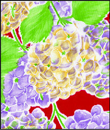 Hydrangeas on Red oilcloth swatch