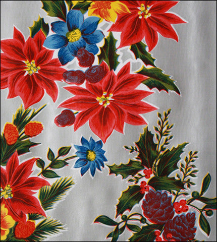 oilcloth by the yard christmas poinsettia silver swatch