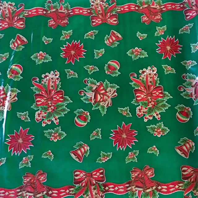 OChristmas Bells & Bows on Green oilcloth