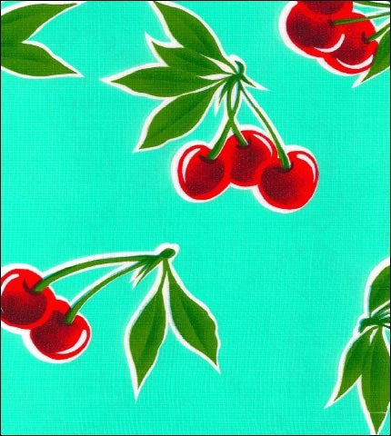 Cherry Aqua Oilcloth Fabric – Oilcloth By The Yard | The Oilcloth Experts