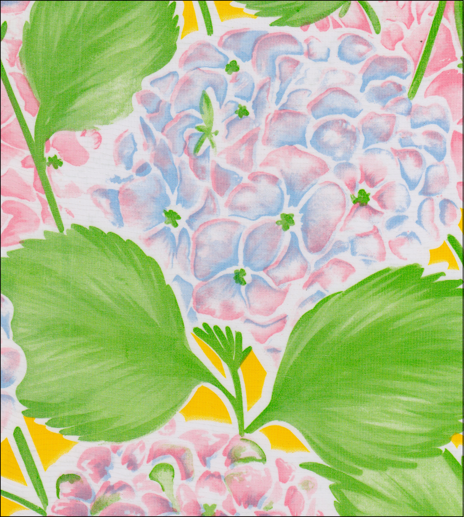 OilclothByTheYard.com Hydrangea on Yellow fabric