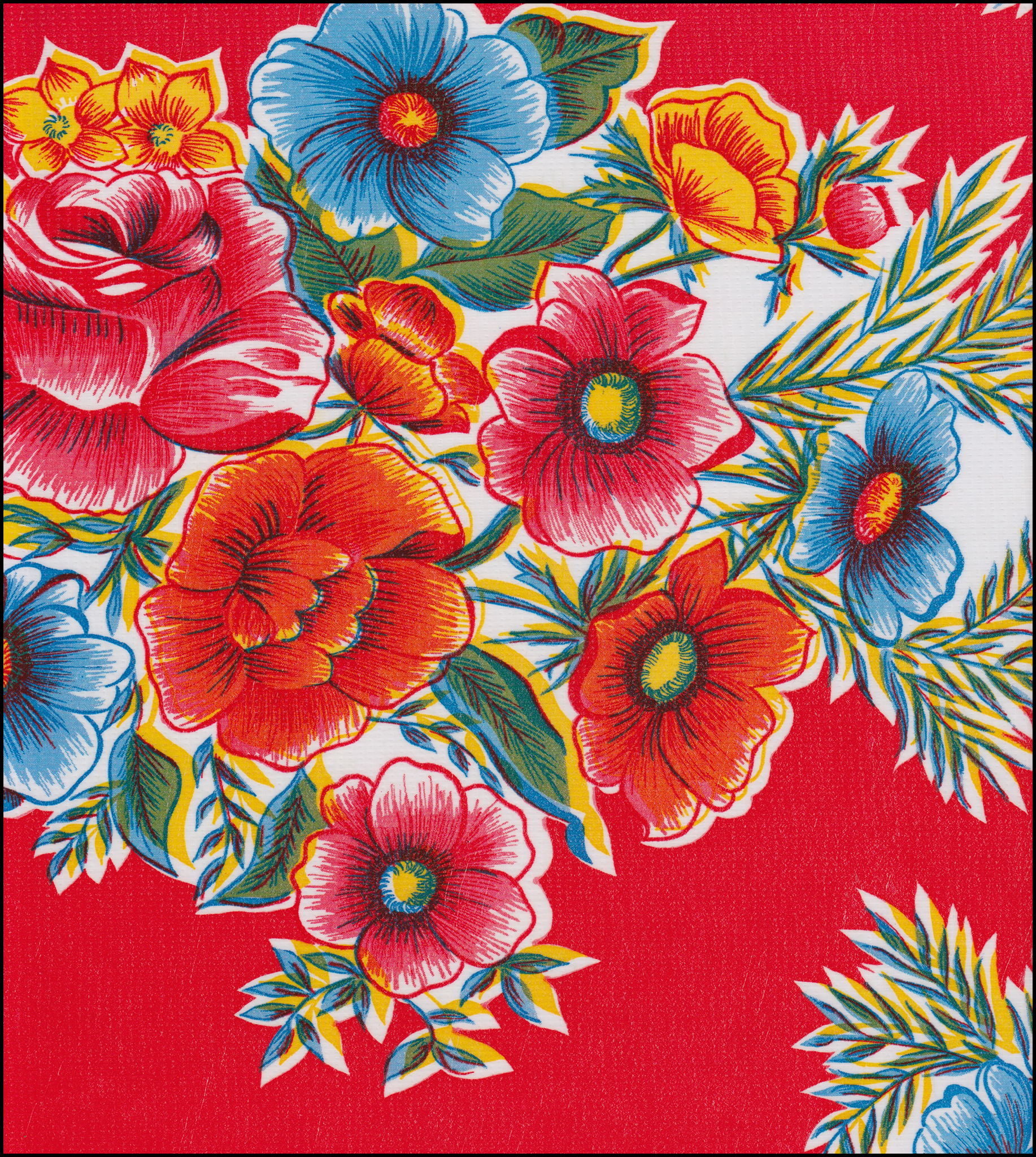 Oilcloth by the yard flowers red swatch