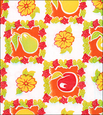 Pears and Apples on Orange oilcloth